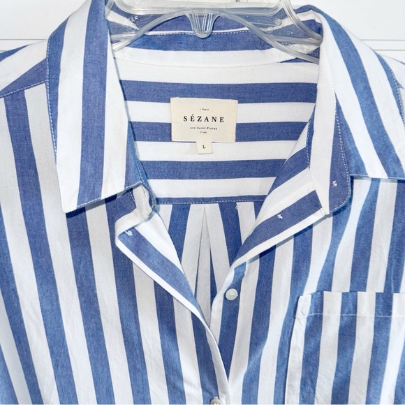 Sezane Maxine Shirt Dress Blue/White Stripe Sz Large Nautical Beachy - Picture 7 of 14